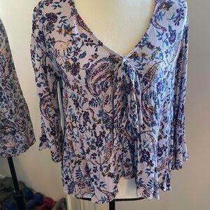 Xhilaration Purple Floral Tie-Front Blouse